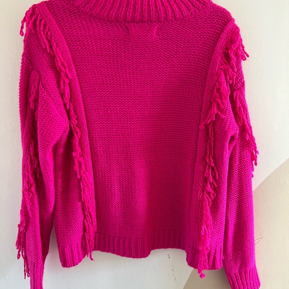 Pink Fringe Turtleneck Knit Sweater - Picture 5 of 6